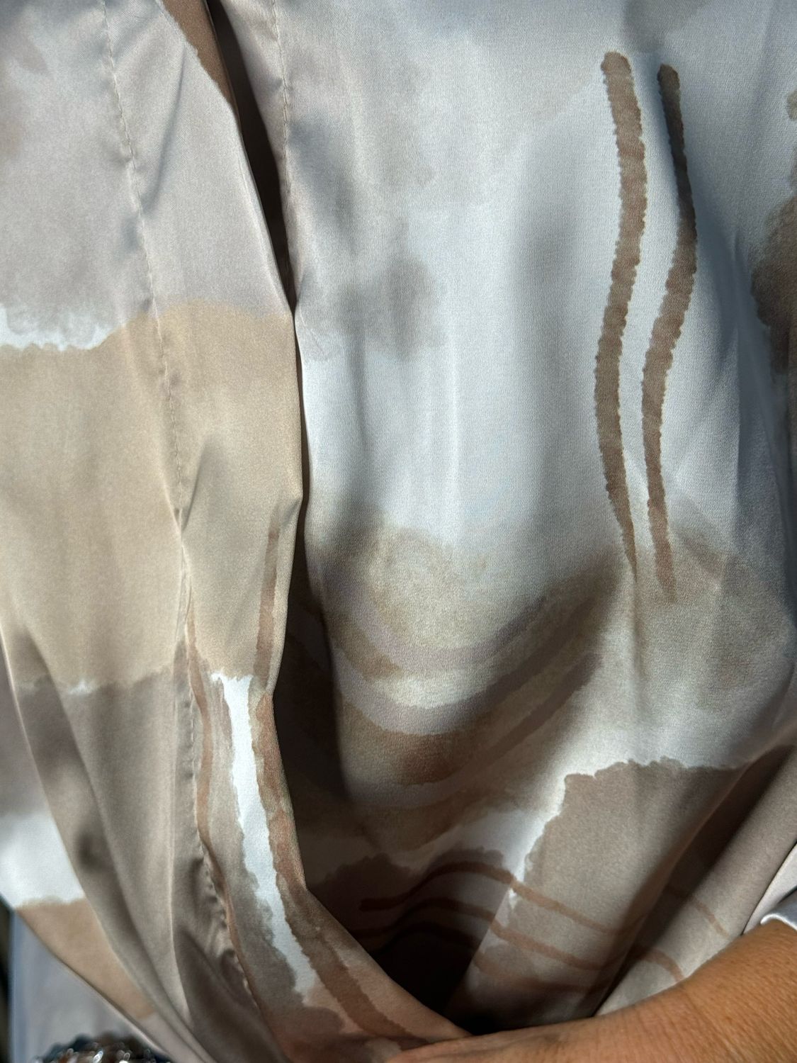 Abstract Satin Shirt Blouse - Taupe