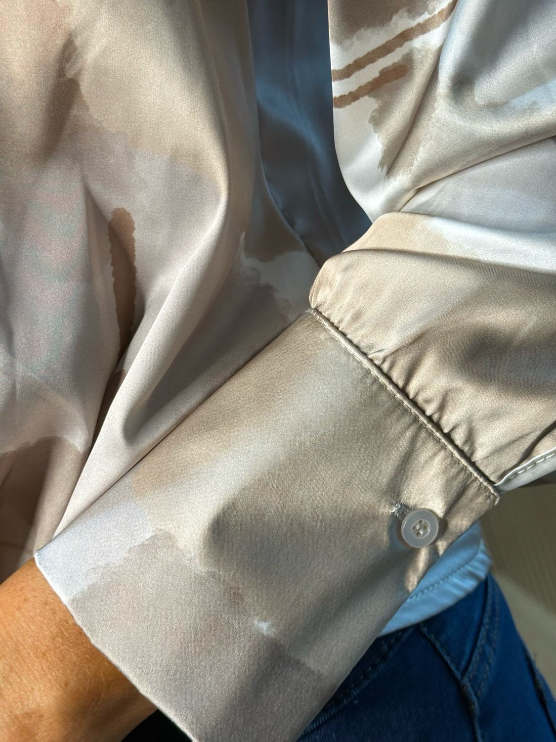 Abstract Satin Shirt Blouse - Taupe