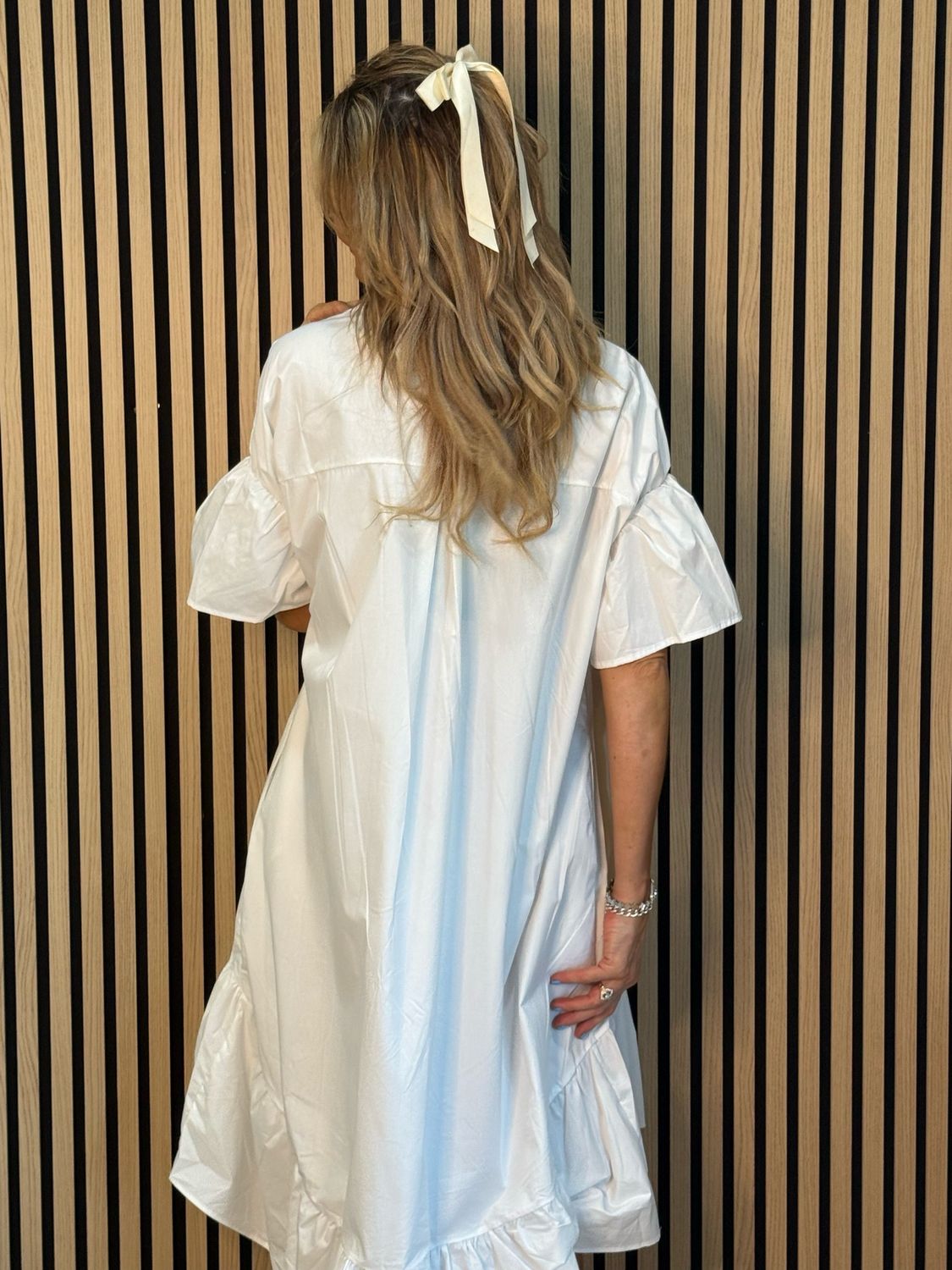 Button-Front Grommet Detail Dress - White