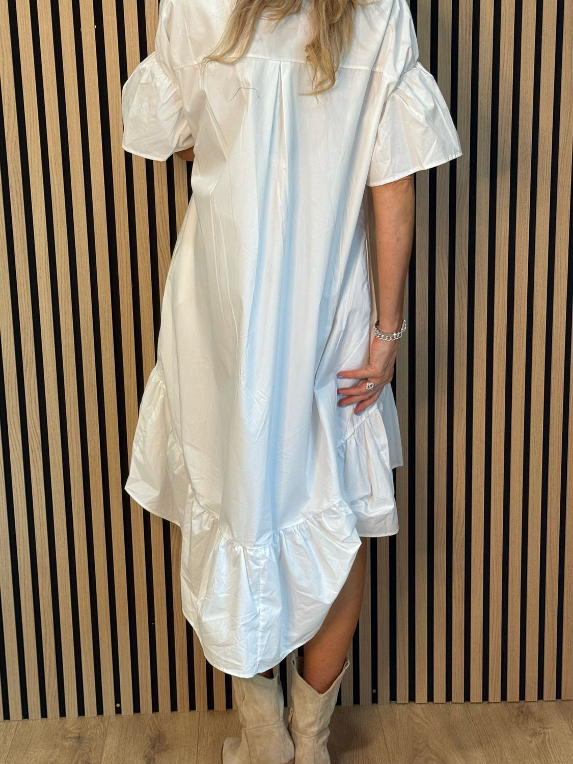 Button-Front Grommet Detail Dress - White