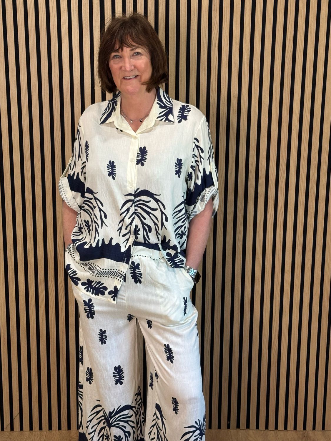 Tropical Print Co-Ord Set - White/Navy