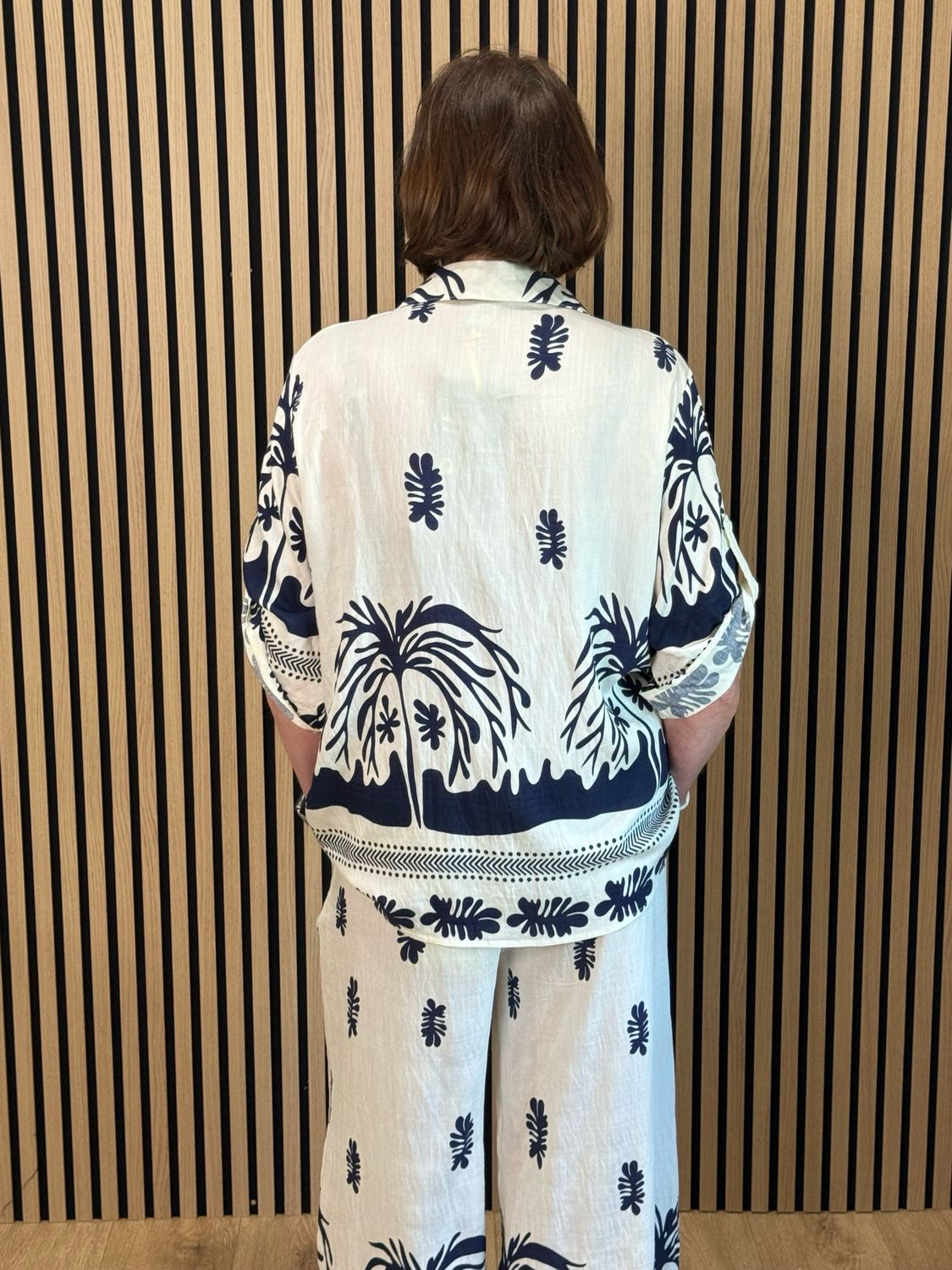 Tropical Print Co-Ord Set - White/Navy