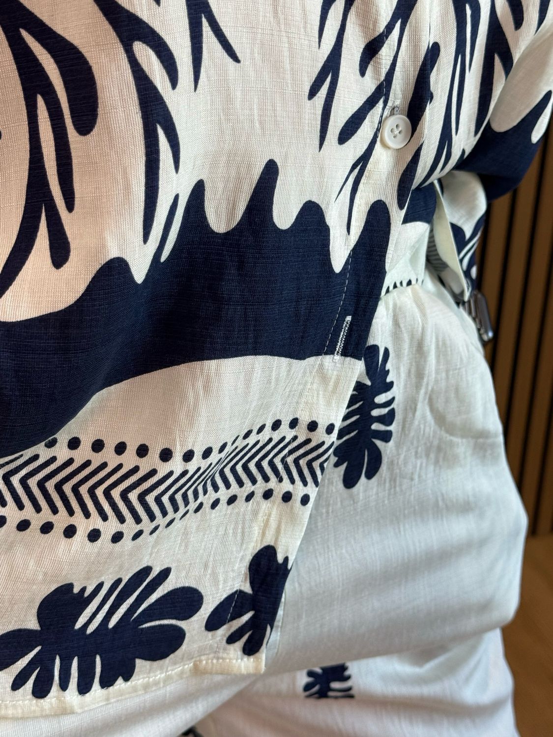 Tropical Print Co-Ord Set - White/Navy