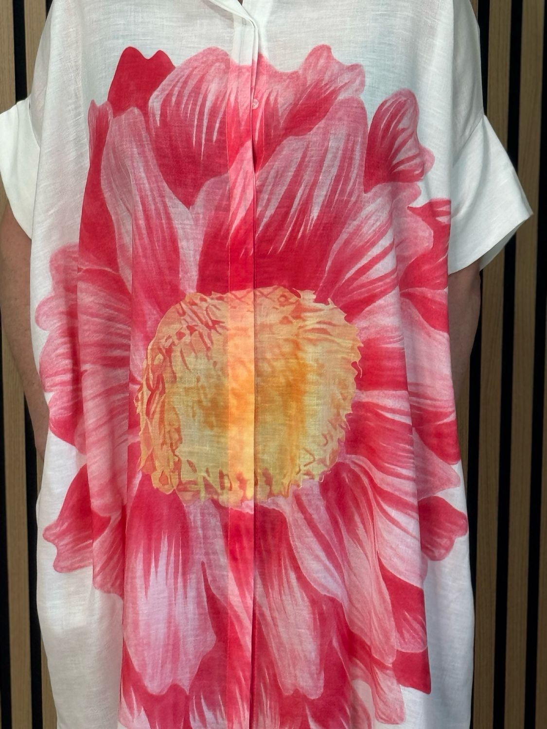 Oversized Floral Shirt Dress - White/Fuchsia