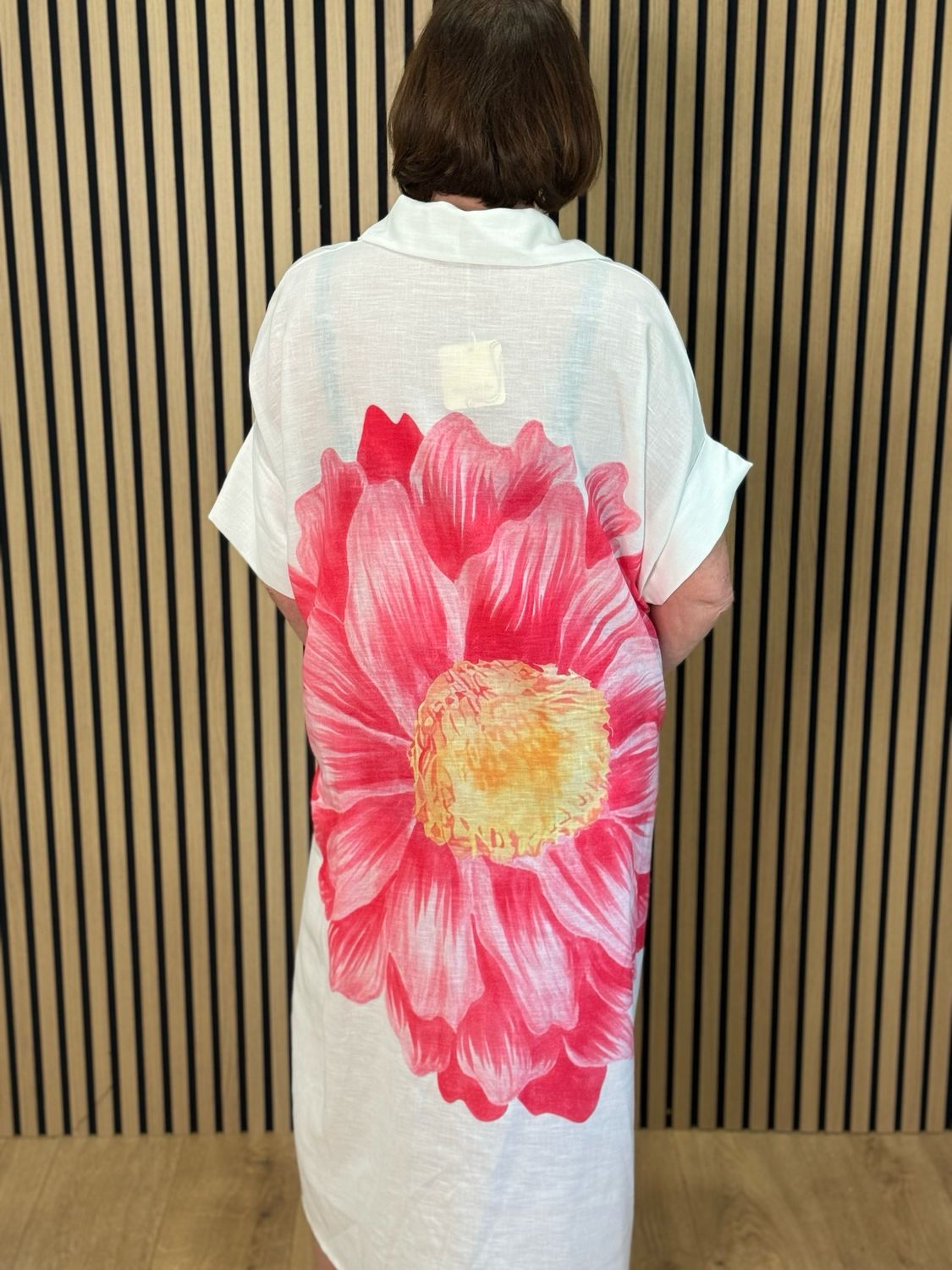 Oversized Floral Shirt Dress - White/Fuchsia