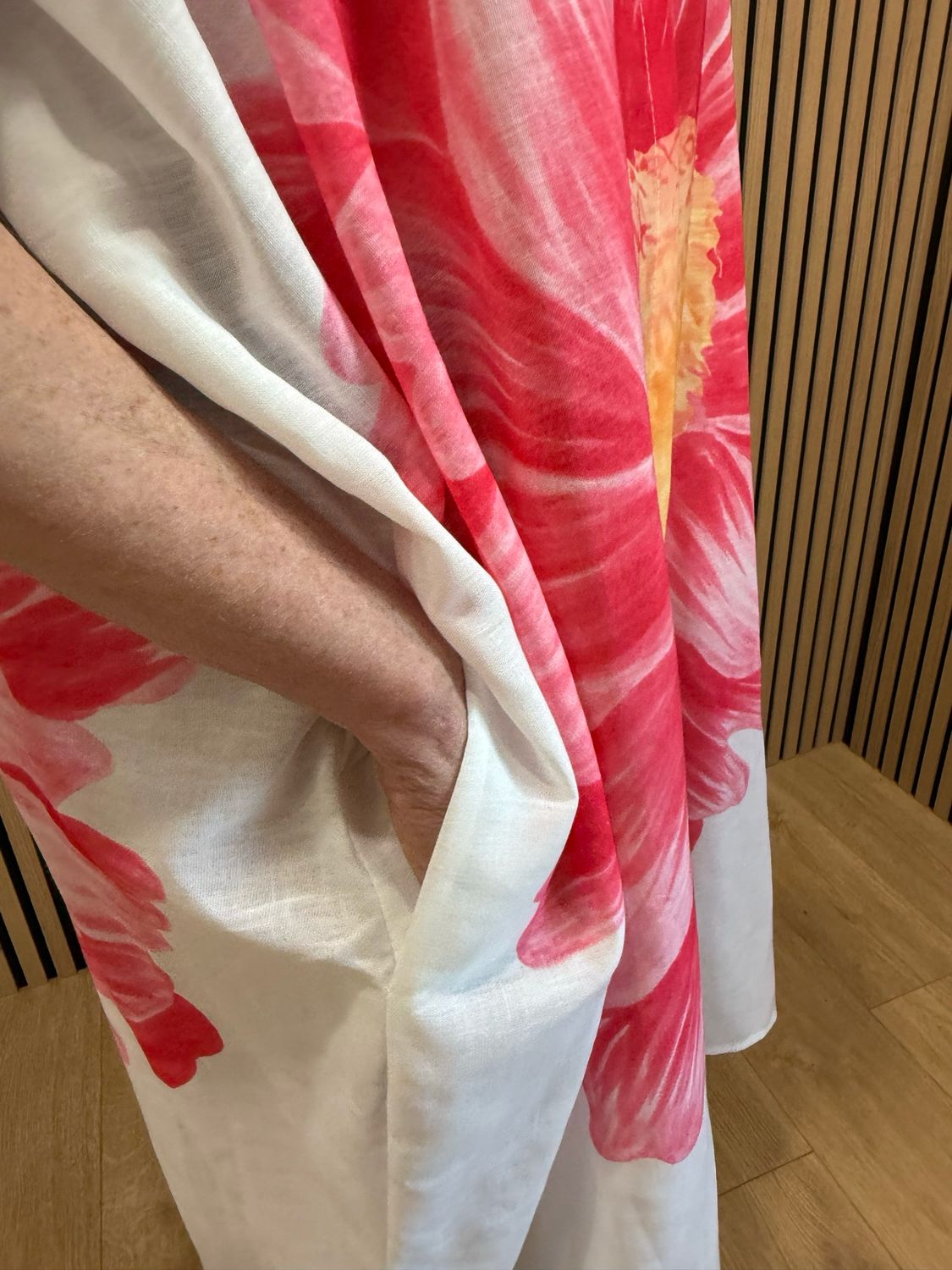 Oversized Floral Shirt Dress - White/Fuchsia