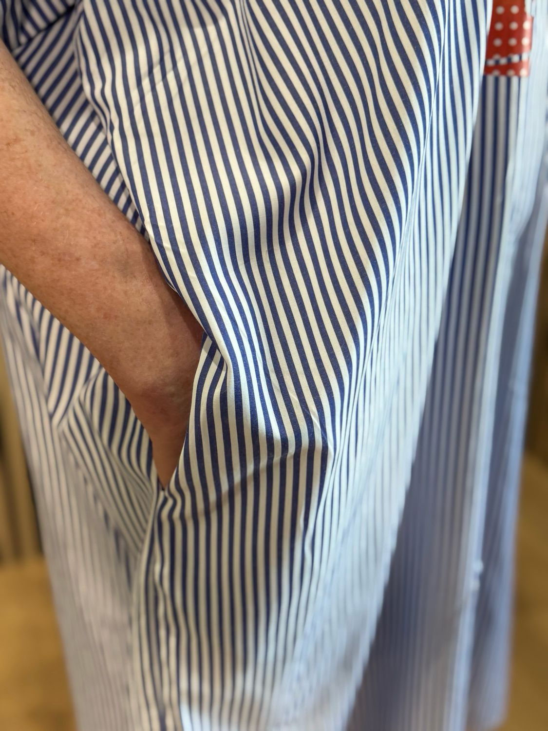 Striped Tropical Appliqué Dress - White/Blue