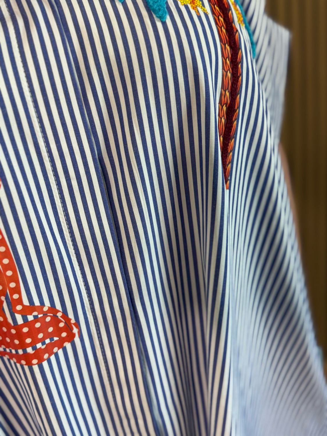 Striped Tropical Appliqué Dress - White/Blue