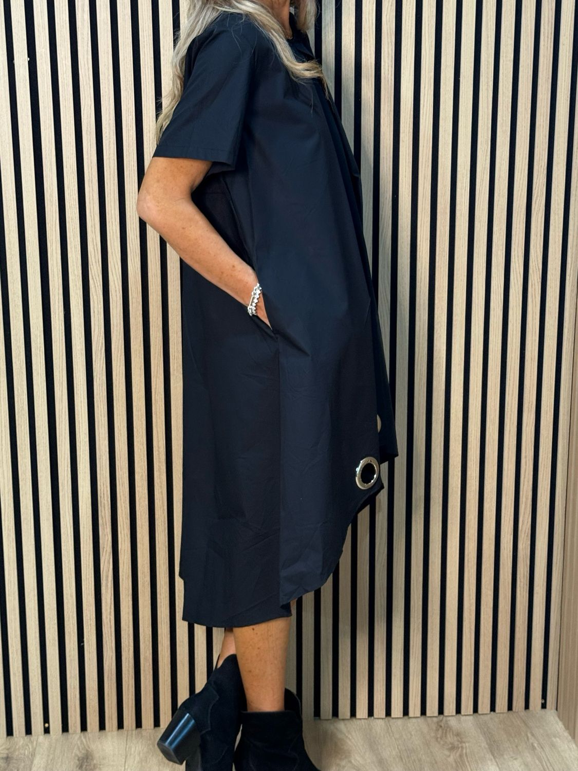 Asymmetric Grommet Detail Dress - Black