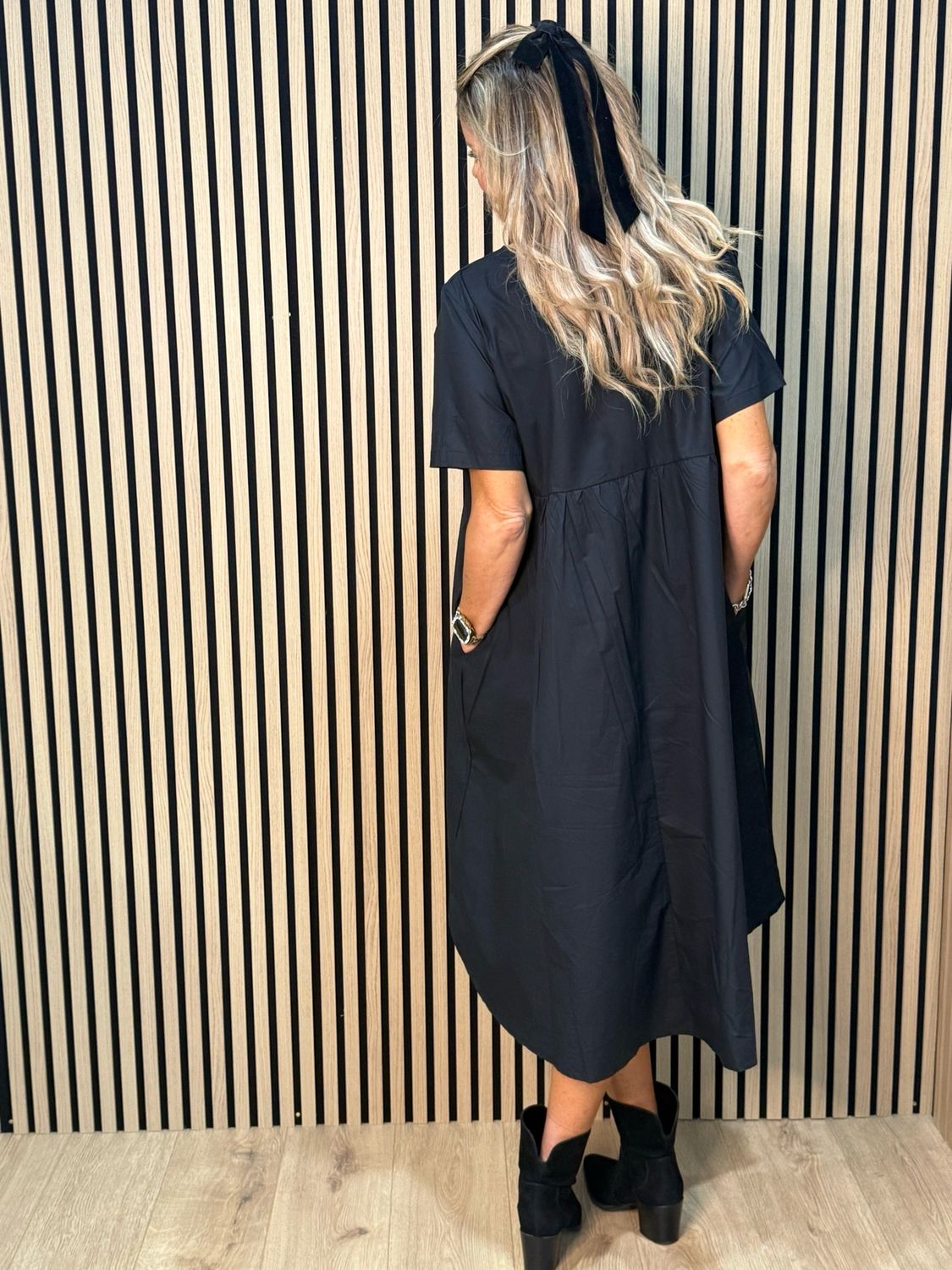 Asymmetric Grommet Detail Dress - Black