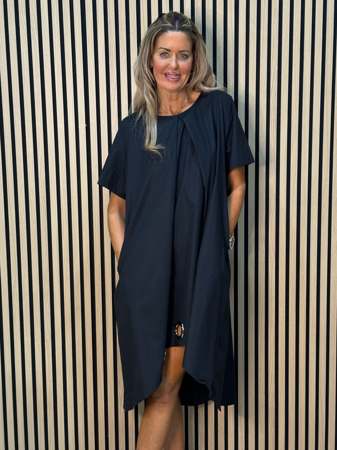 Asymmetric Grommet Detail Dress - Black