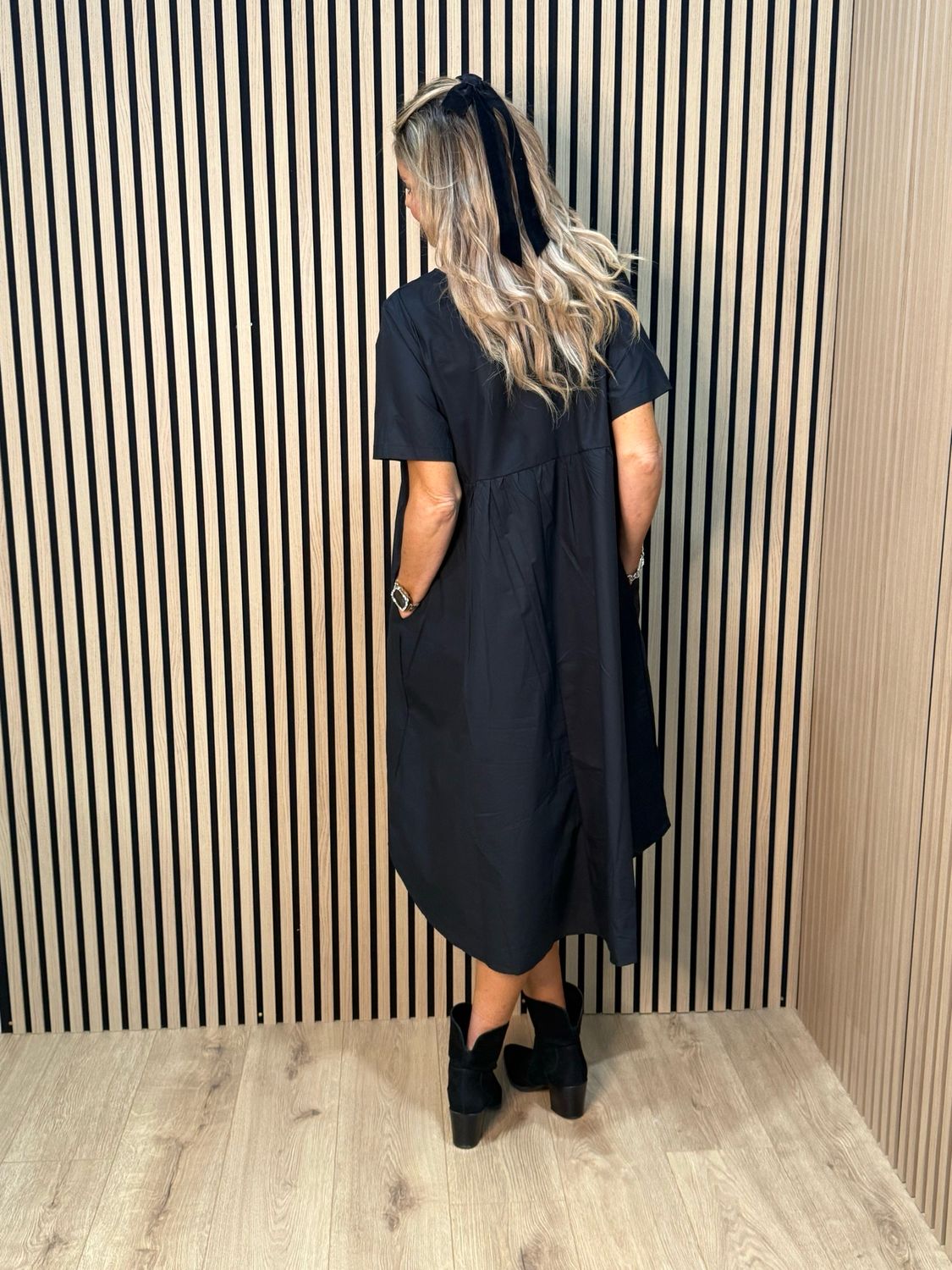 Asymmetric Grommet Detail Dress - Black