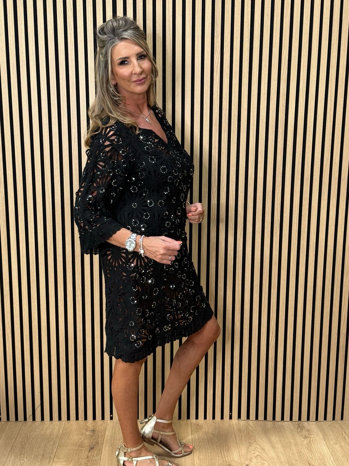 Sequin Crochet Cover Up - Black