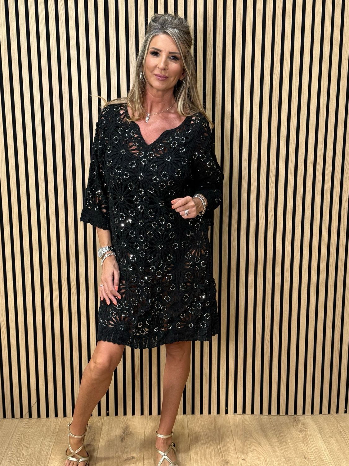 Sequin Crochet Cover Up - Black