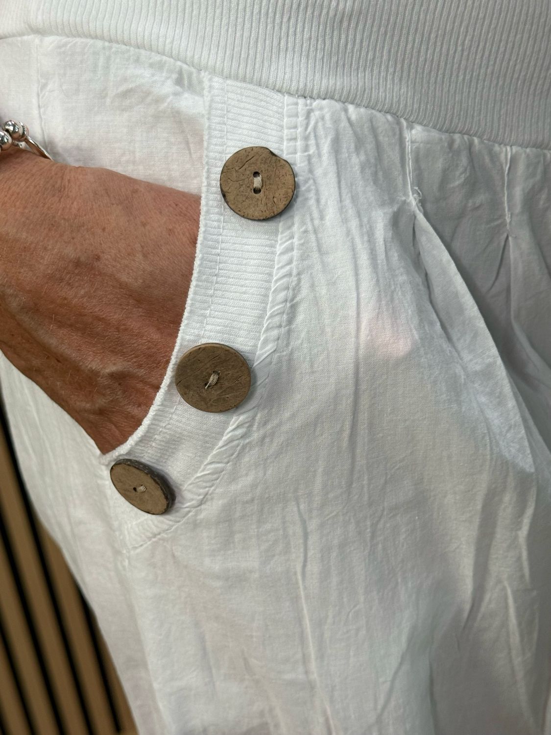 Button Detail Harem Pants - White