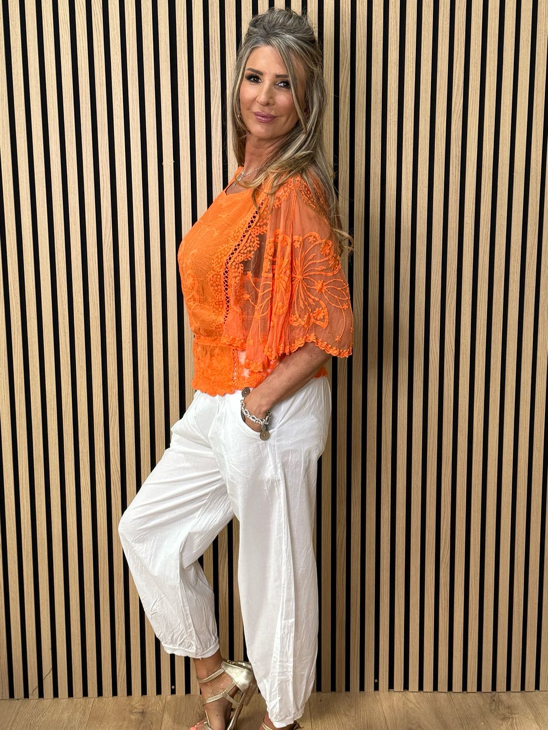 Button Detail Harem Pants - White