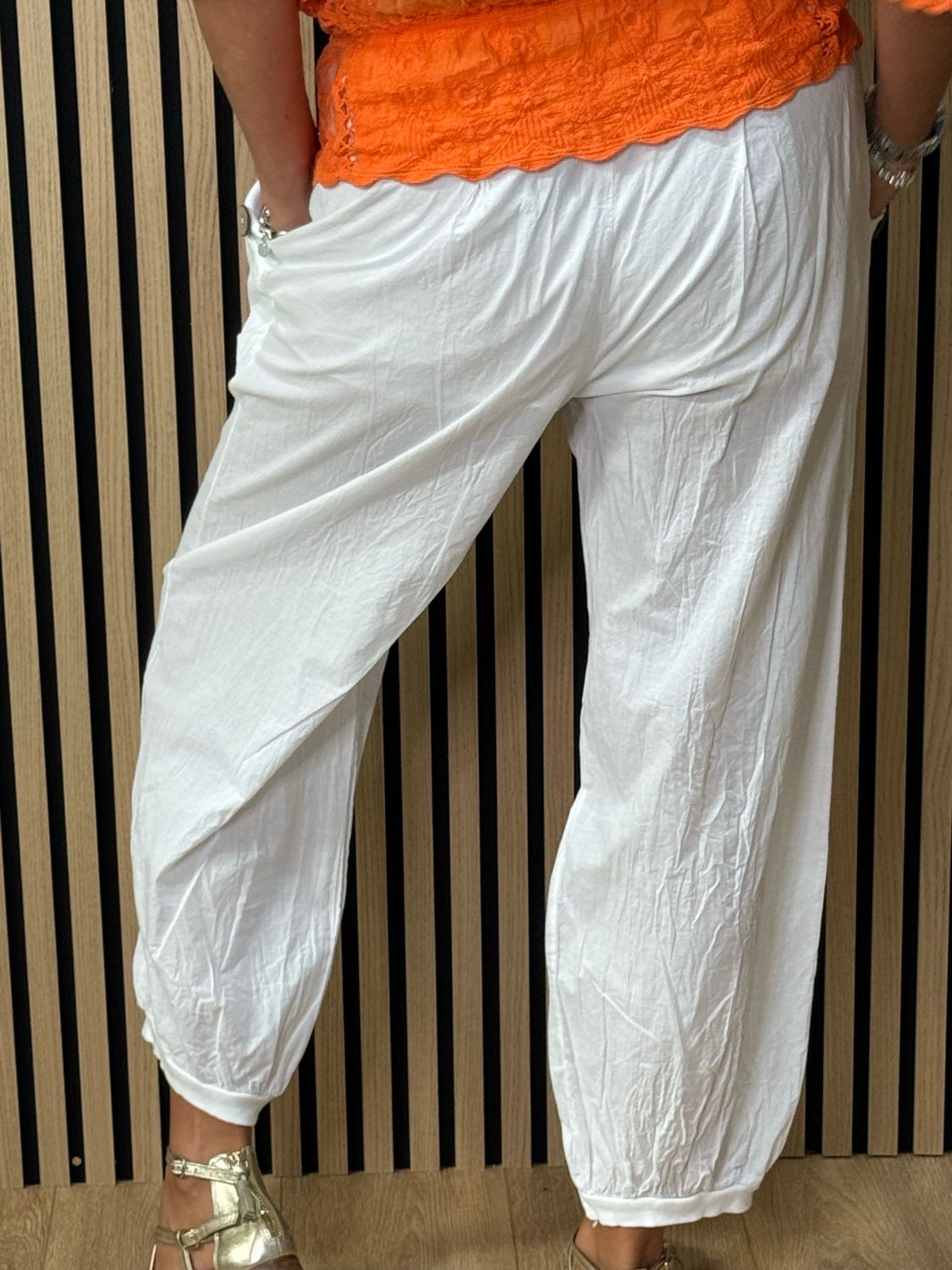 Button Detail Harem Pants - White