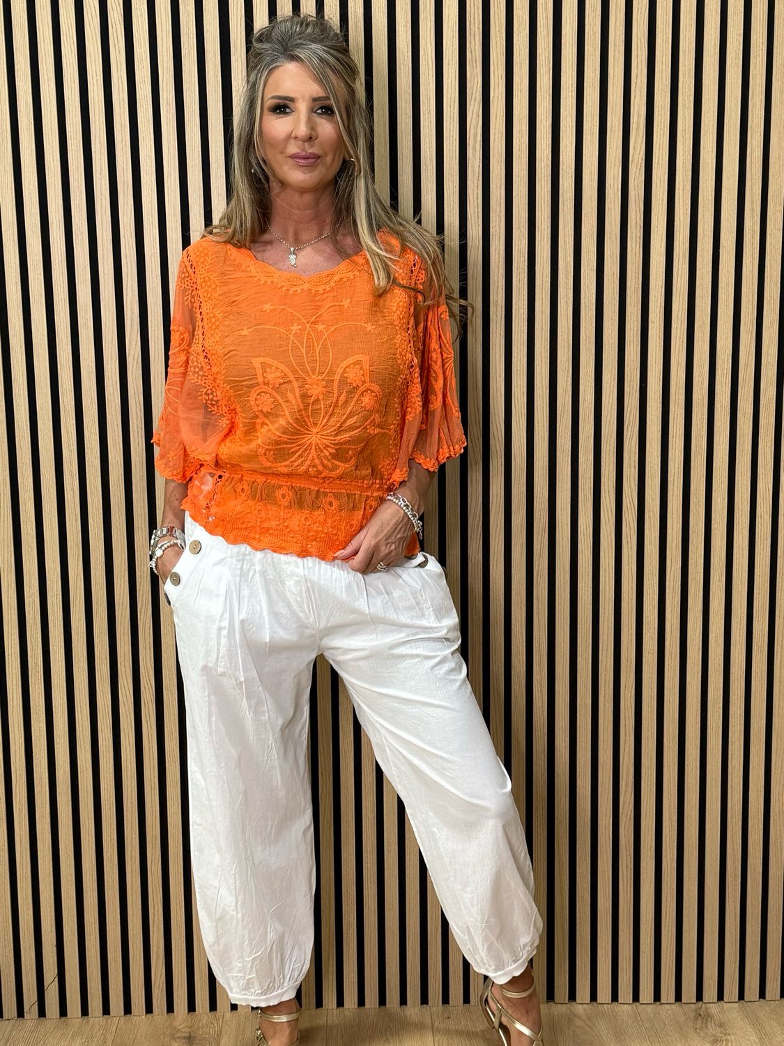 Button Detail Harem Pants - White