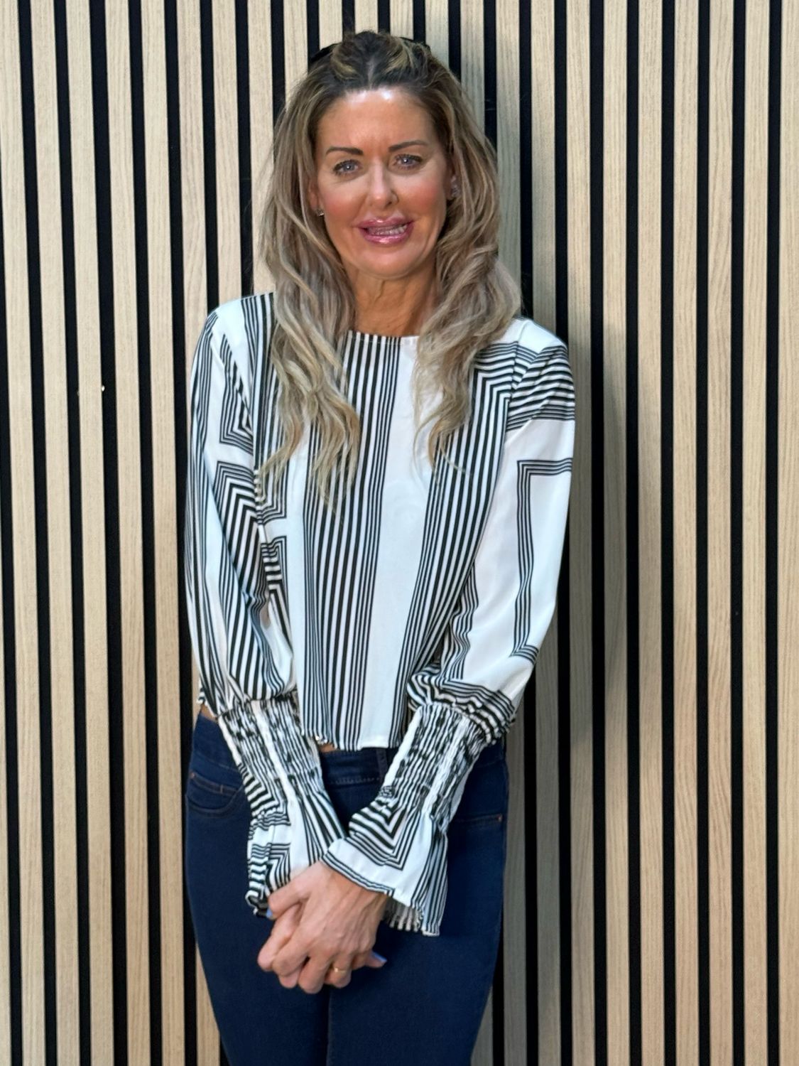 Monochrome Geometric Print Top - Black/Cream