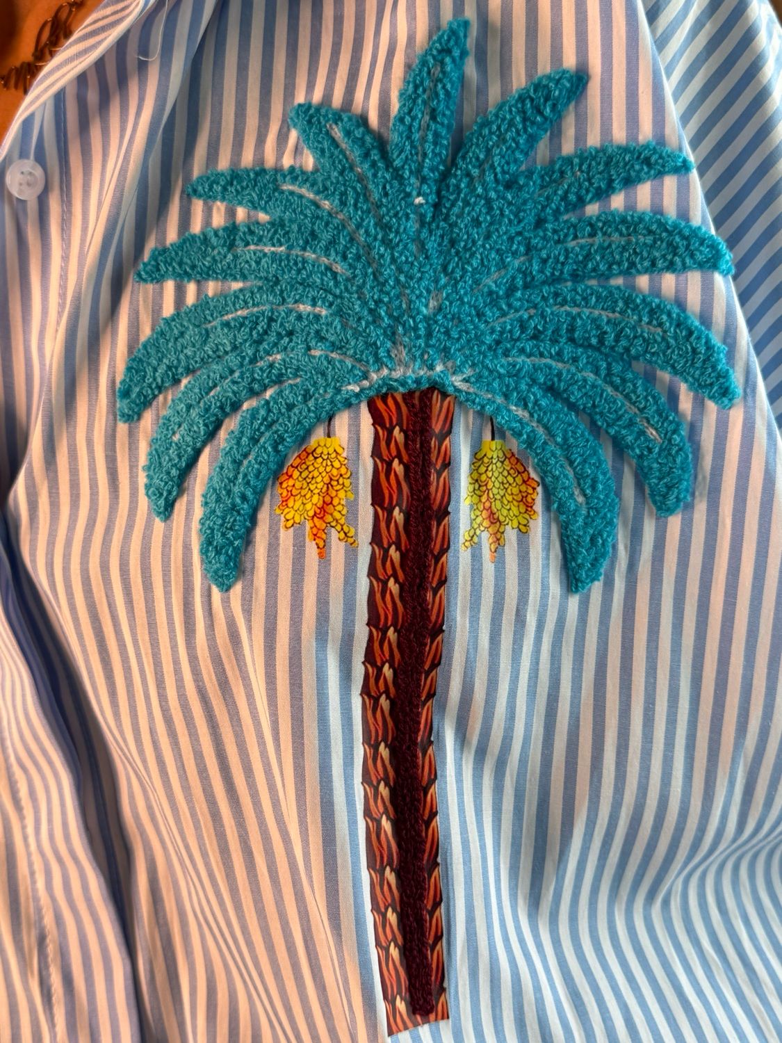 Tropical Embroidered Stripe Shirt - Blue/White