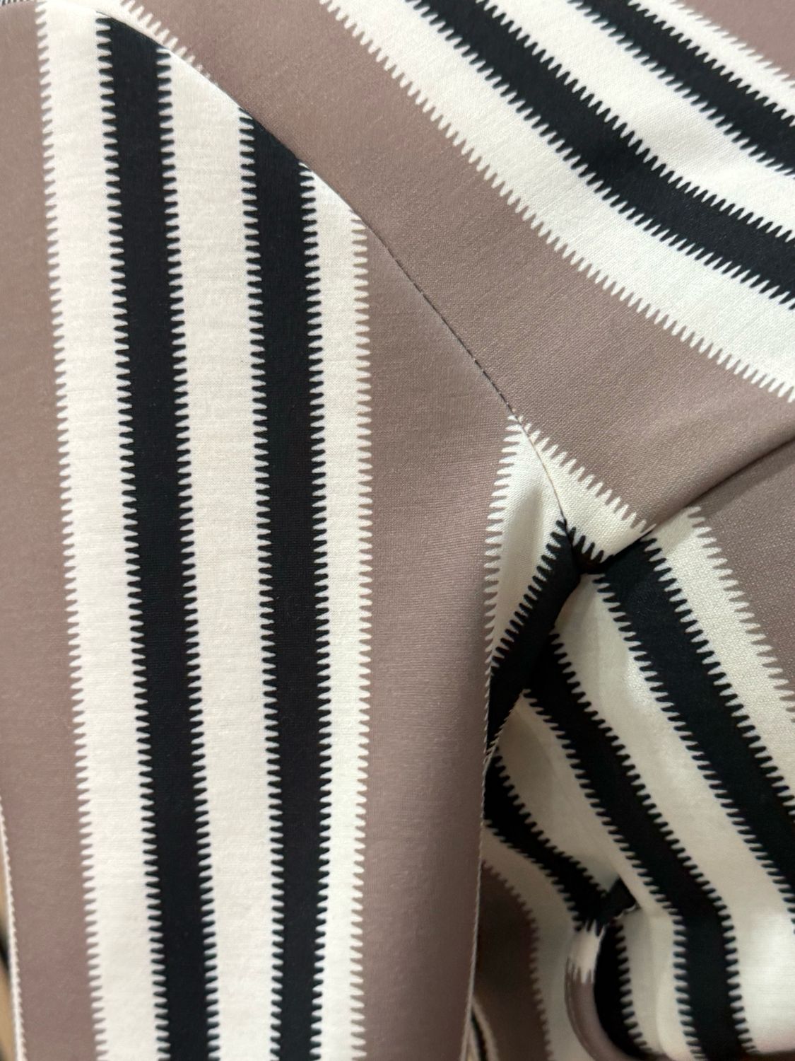 Striped Belted Midi Dress - Taupe/Black/Cream