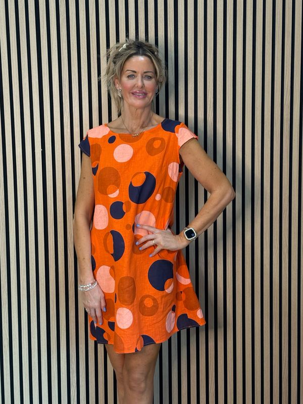 Linen Blend Dress - Orange