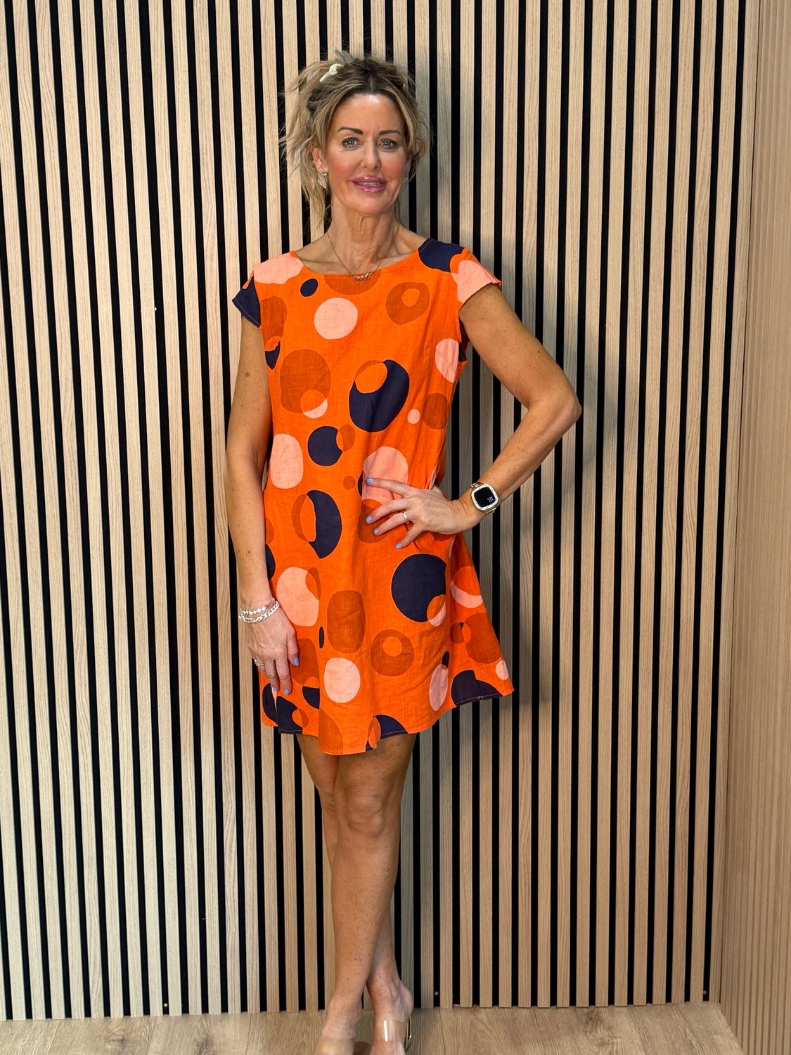 Linen Blend Dress - Orange