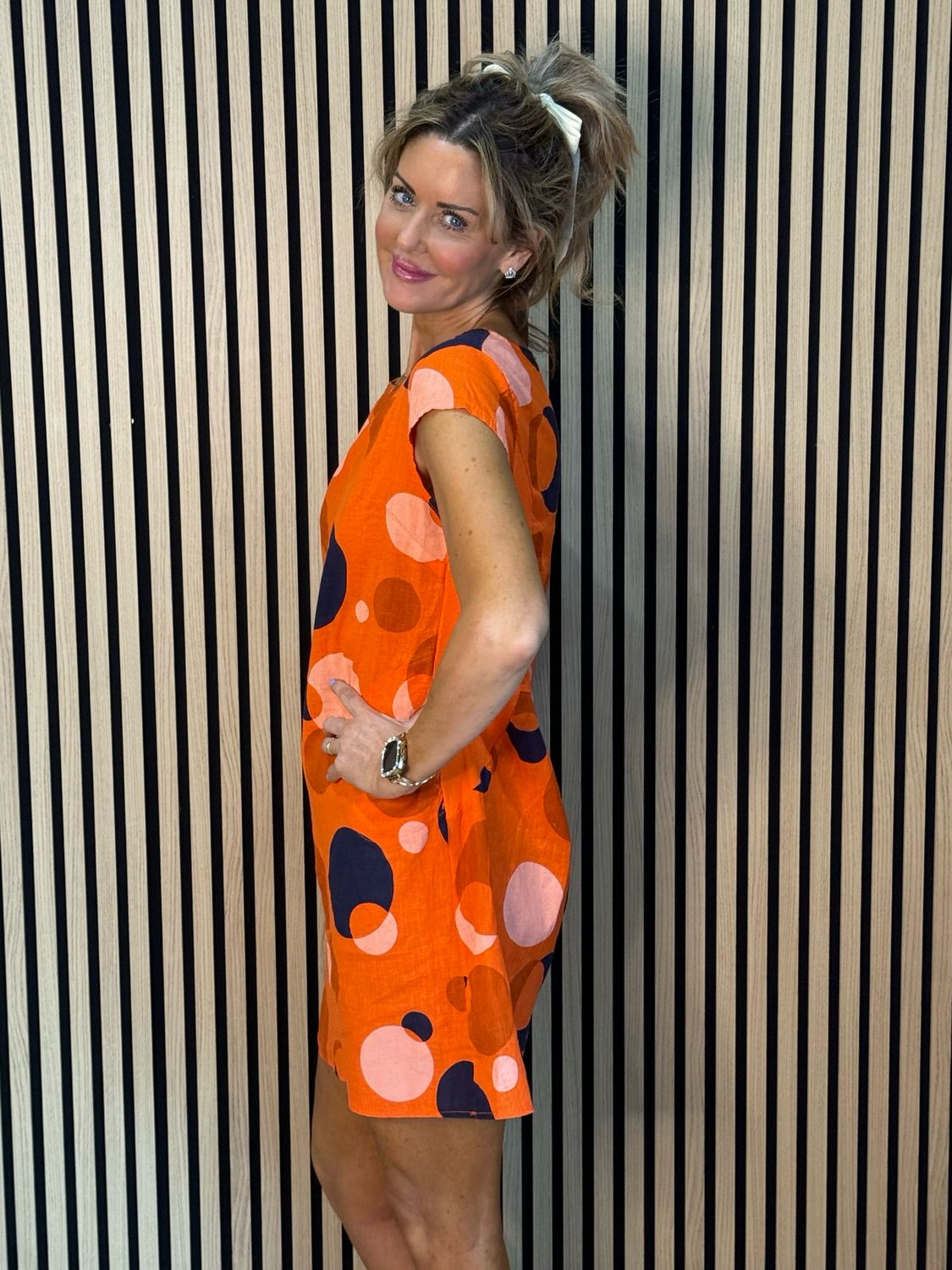 Linen Blend Dress - Orange