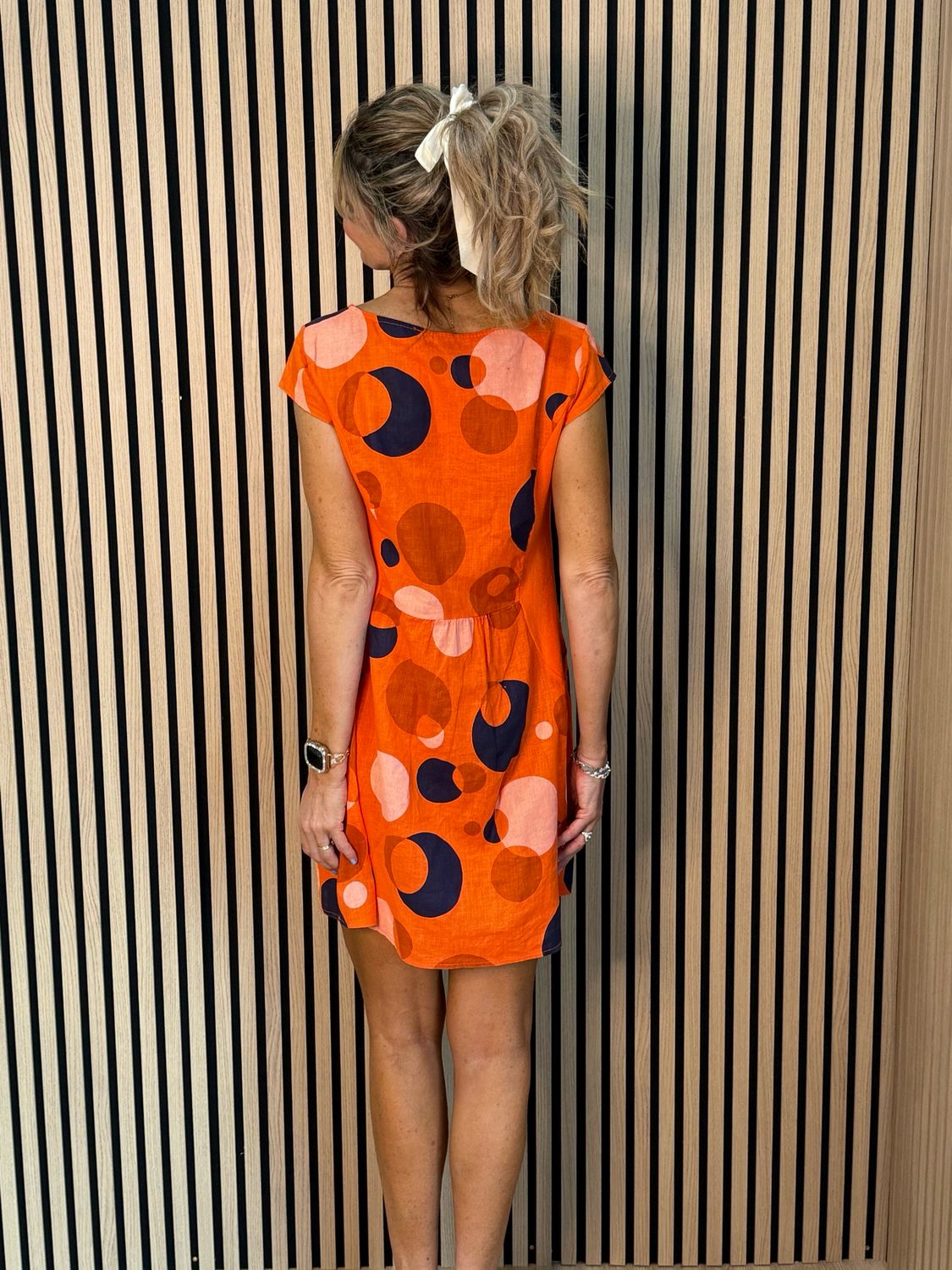 Linen Blend Dress - Orange