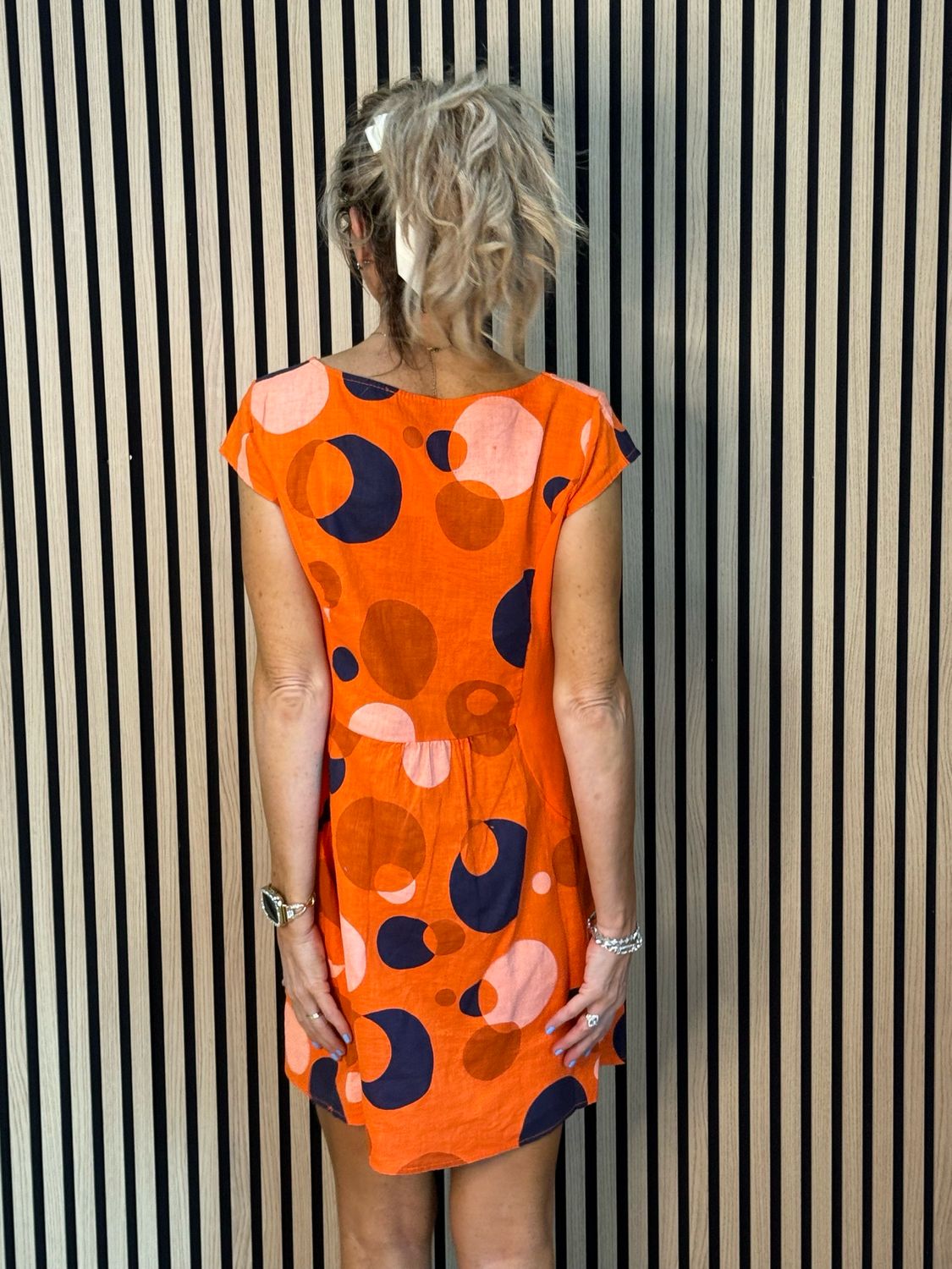 Linen Blend Dress - Orange