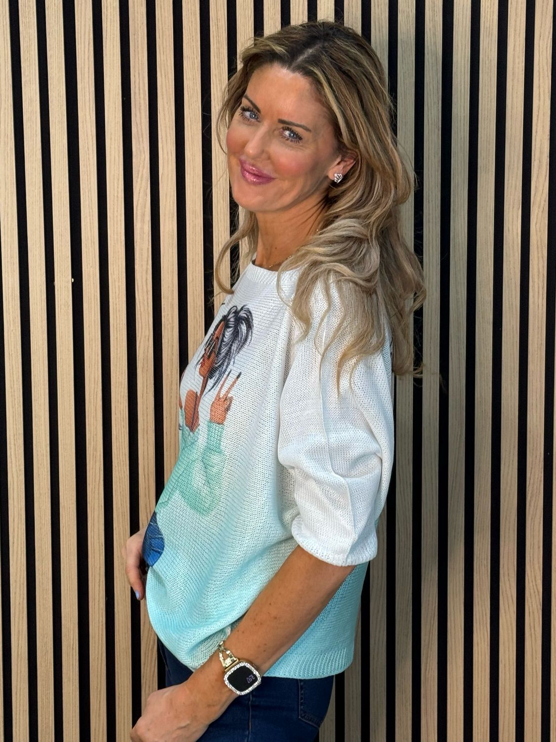 Lightweight Printed Knit Jumper - Mint