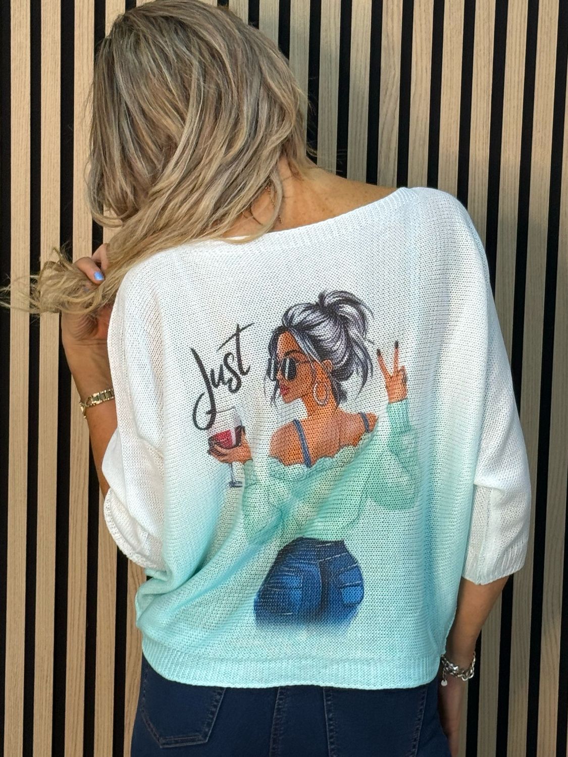 Lightweight Printed Knit Jumper - Mint