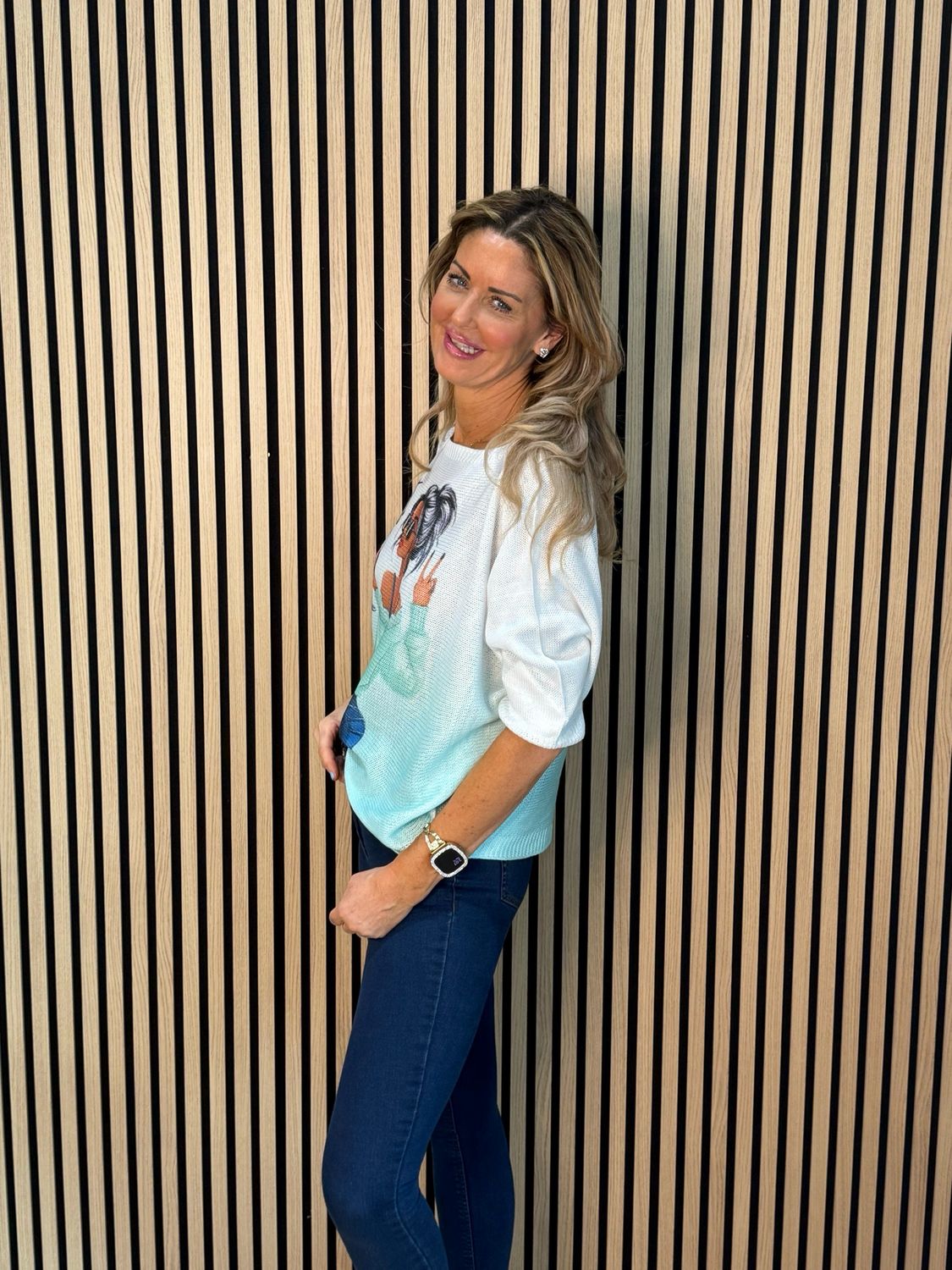 Lightweight Printed Knit Jumper - Mint