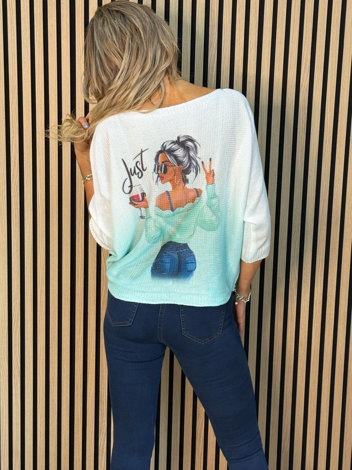 Lightweight Printed Knit Jumper - Mint