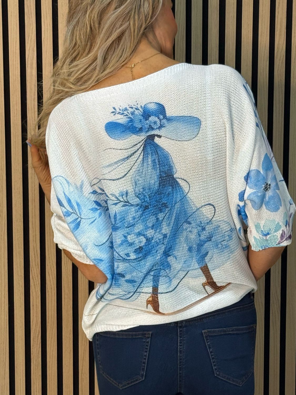 Lightweight Printed Knit Jumper - Blue