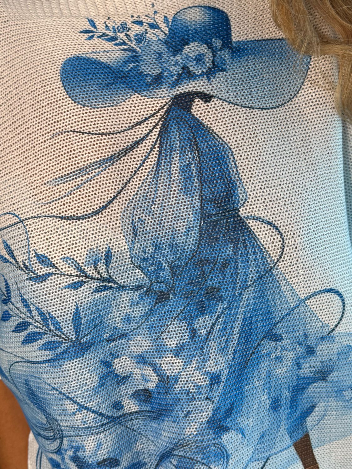 Lightweight Printed Knit Jumper - Blue