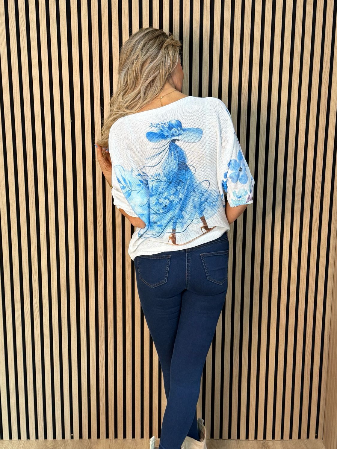 Lightweight Printed Knit Jumper - Blue