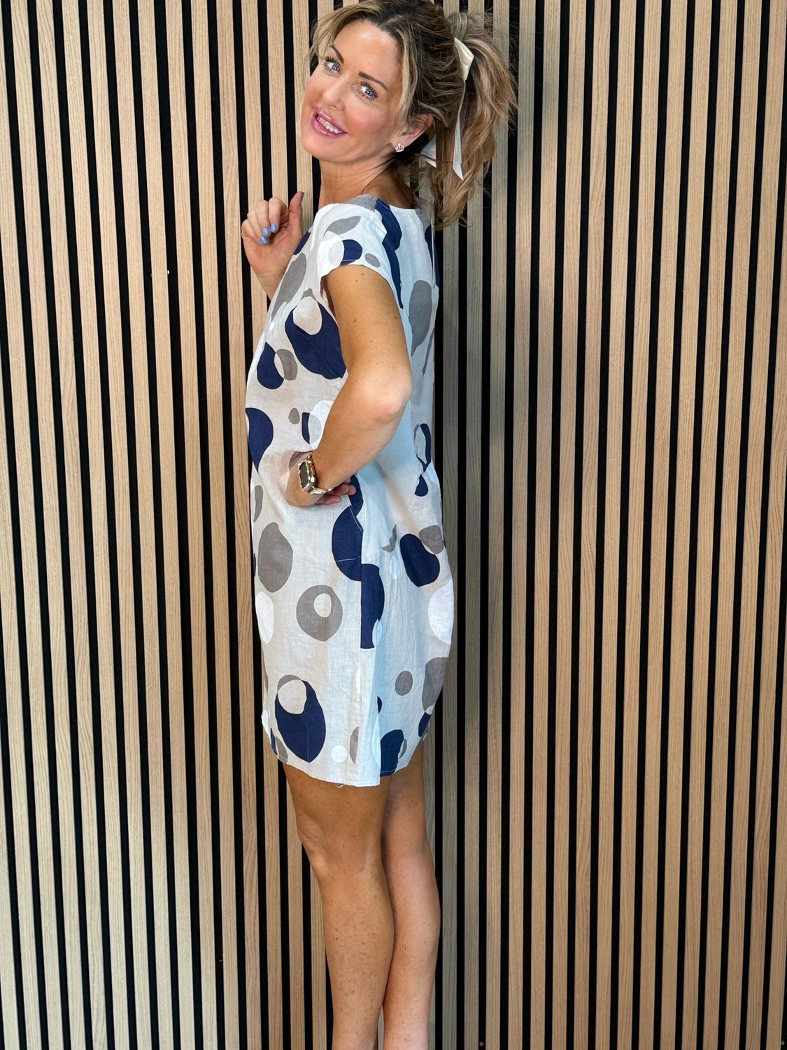 Linen Blend Dress - Stone