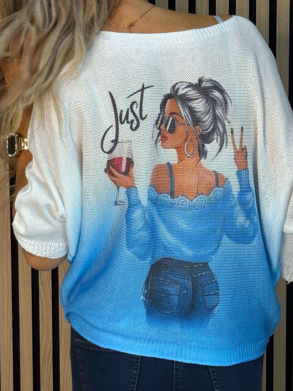 Lightweight Printed Knit Jumper - Blue