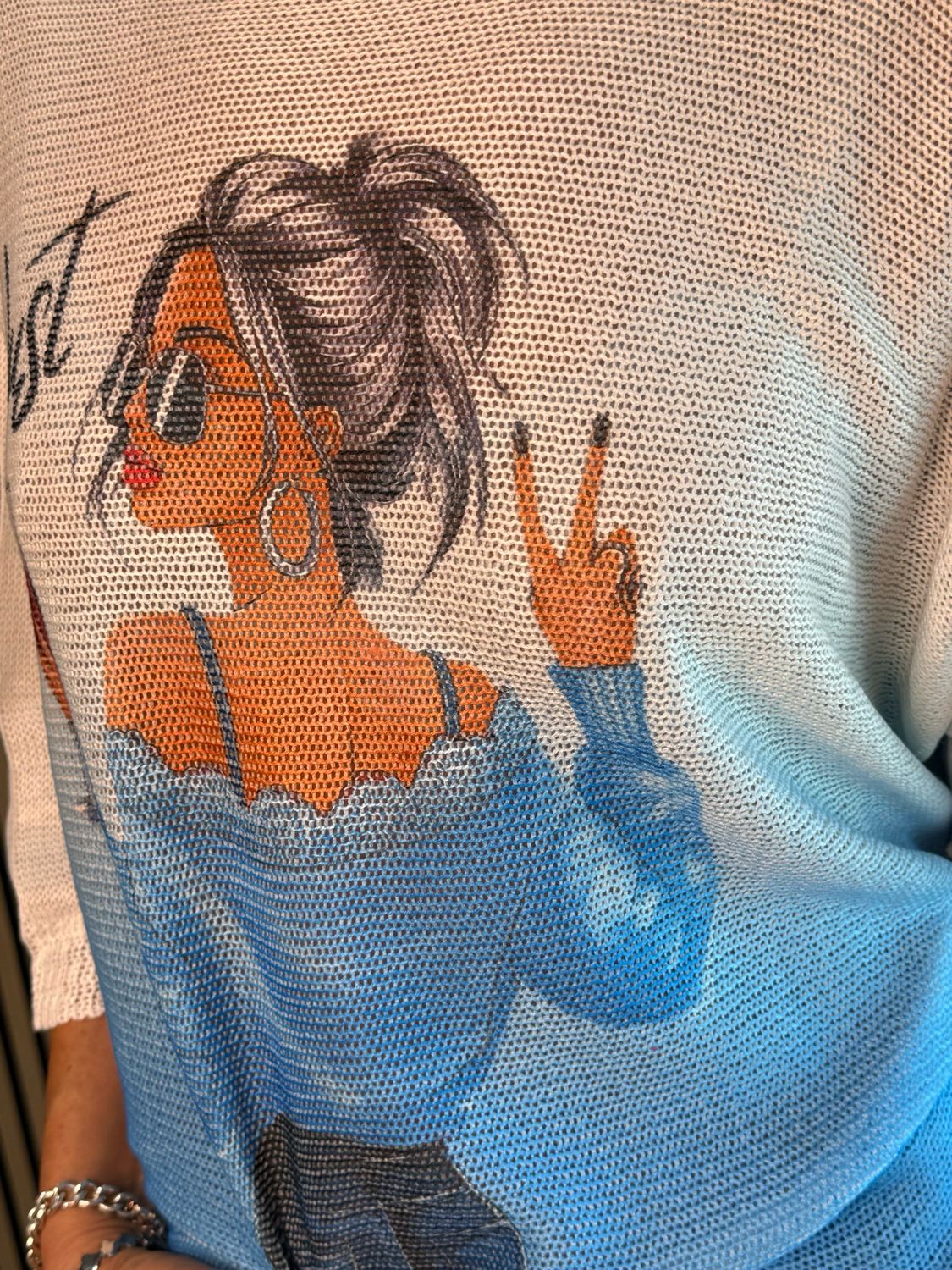 Lightweight Printed Knit Jumper - Blue