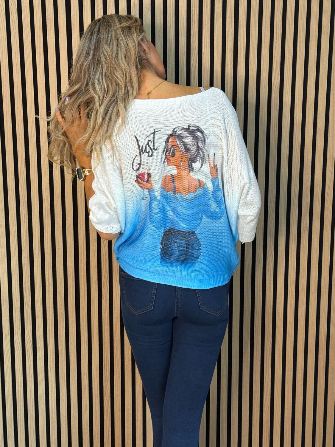 Lightweight Printed Knit Jumper - Blue