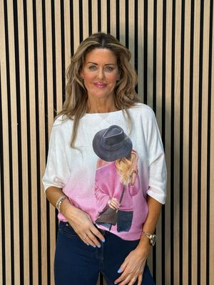 Lightweight Printed Knit Jumper - Fuchsia