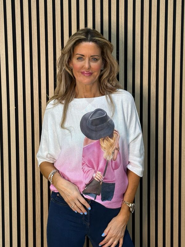 Lightweight Printed Knit Jumper - Fuchsia