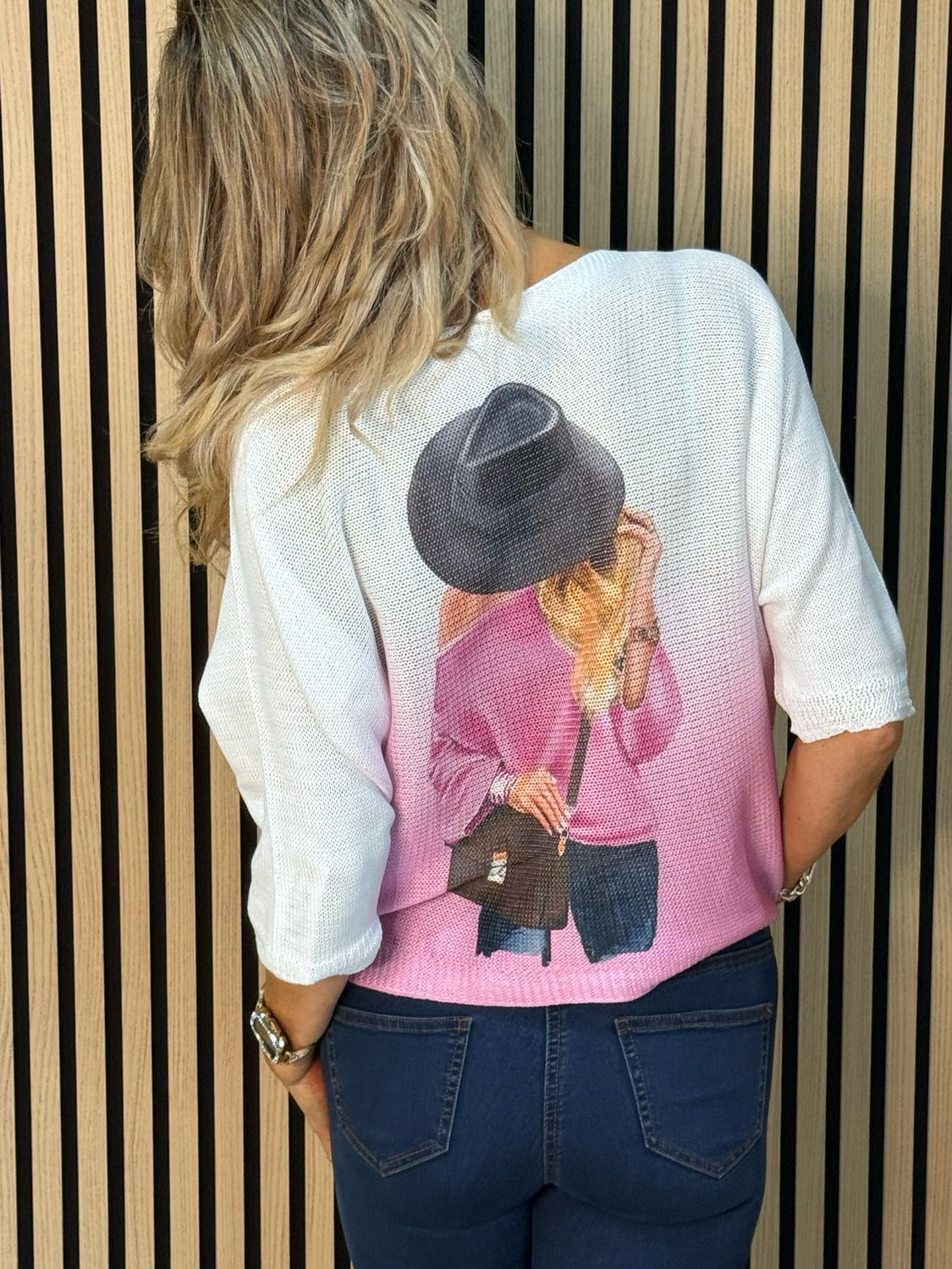 Lightweight Printed Knit Jumper - Fuchsia