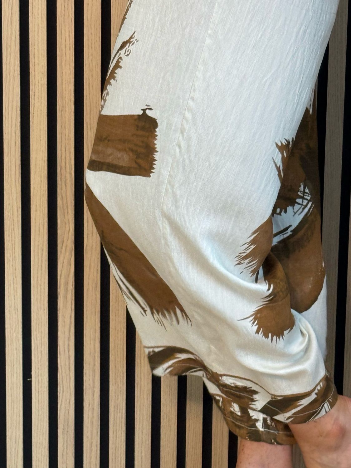 Printed Wide Leg Trousers - Cream/Brown