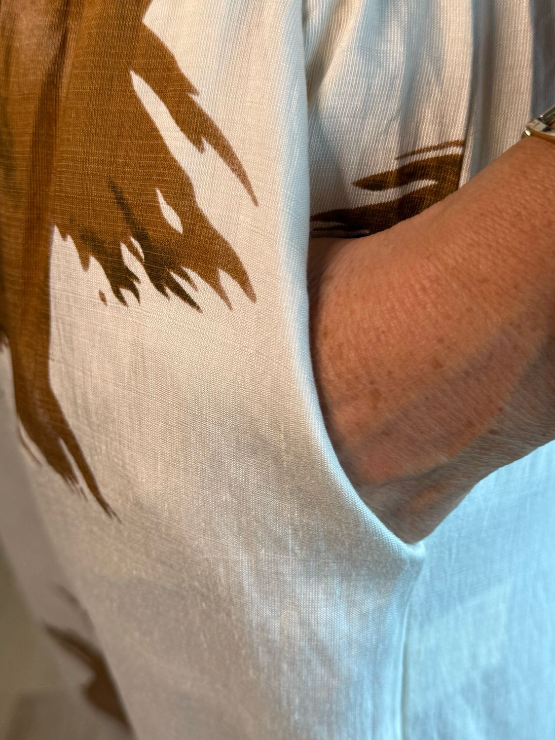 Printed Wide Leg Trousers - Cream/Brown