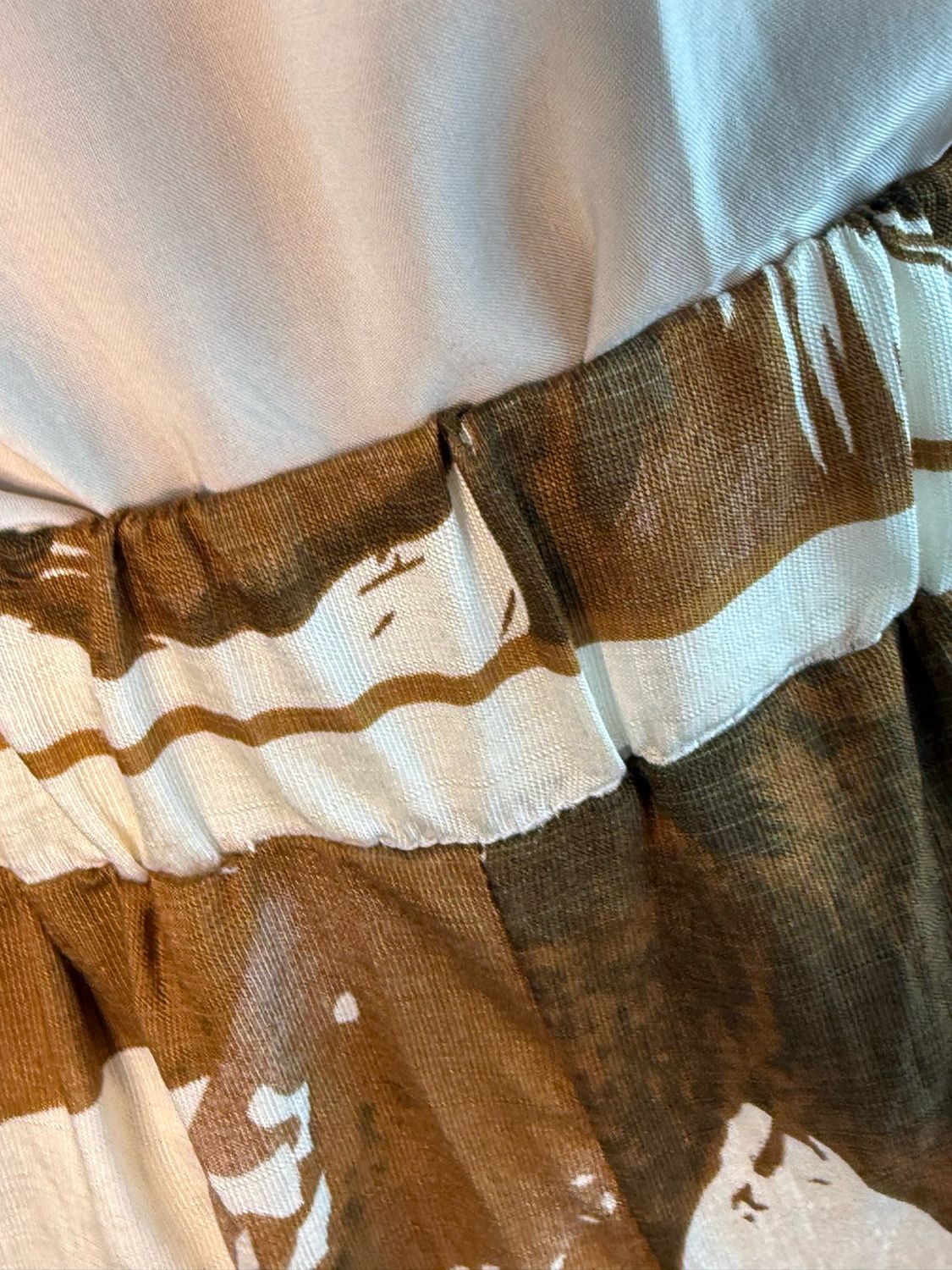 Printed Wide Leg Trousers - Cream/Brown