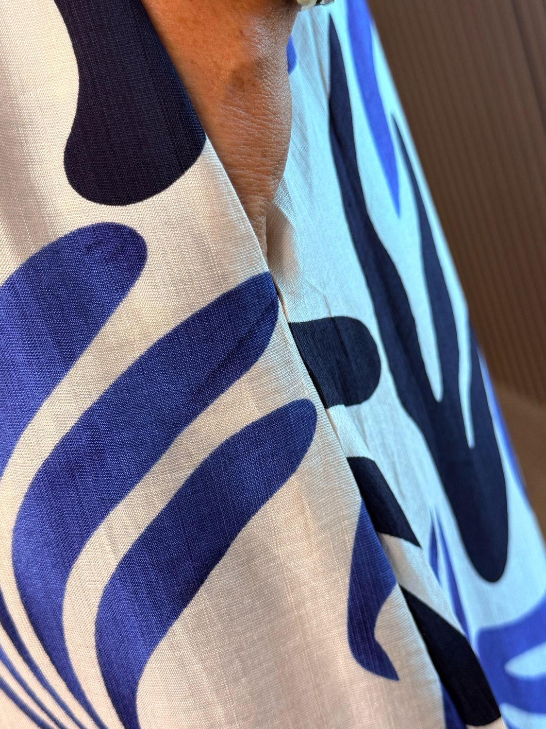 Leaf Print Tiered Midi Dress - Cream/Navy