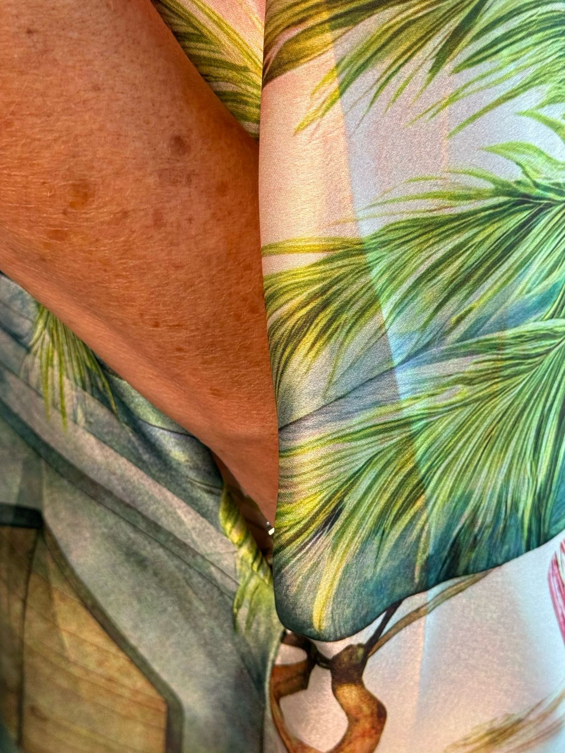 Scenic Print Midi Dress - Black/Pink/Green