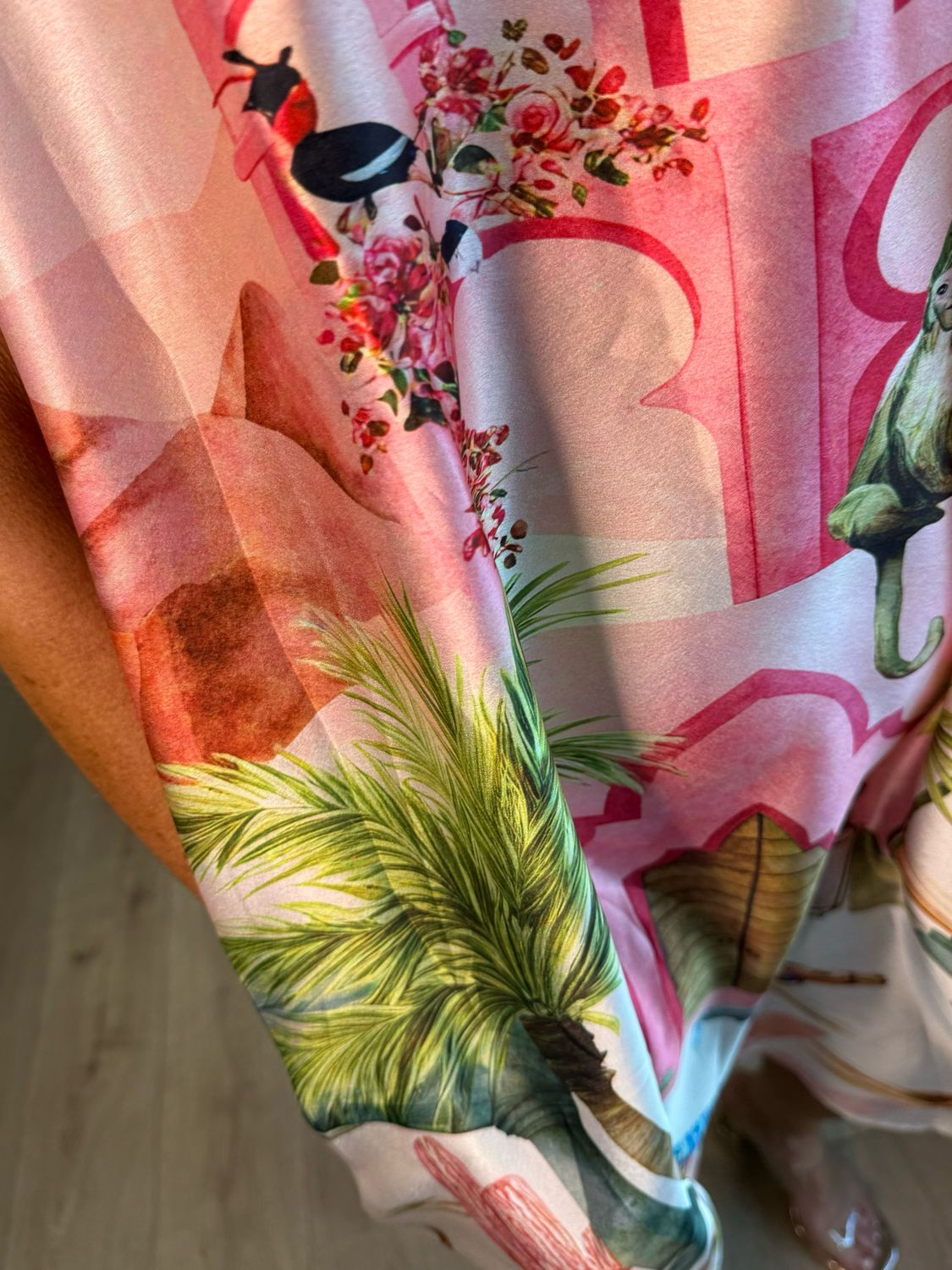 Scenic Print Midi Dress - Black/Pink/Green